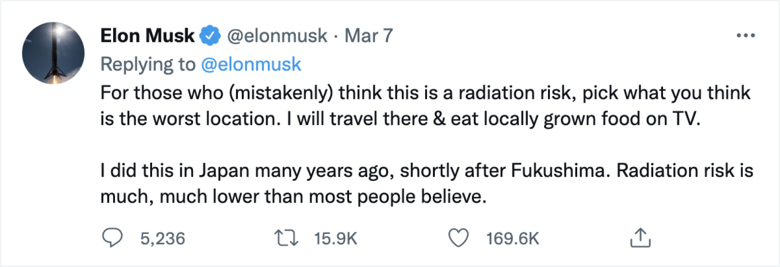 A tweet of Elon Musk